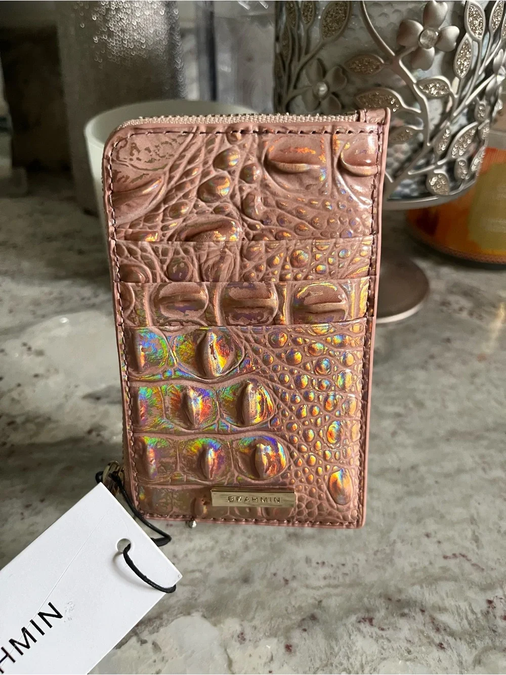 Brahmin Lennon Rose Gold Melbourne Croc-Embossed card and coin pouch - Picture 4 of 5